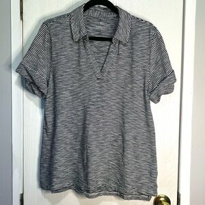 Talbots: Large: Roll Cuff Johnny Collar Pullover Stripe Top